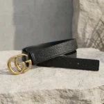 Black Gucci GG Supreme Pattern Leather Belt with Matte Gold Double G Buckle (1)