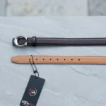 Dark Brown Slim Leather Belt with Silver C Buckle for Women (1)