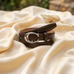 Dark Brown Slim Leather Belt with Silver C Buckle for Women (3)