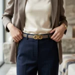 Ferragamo Womens Gancini Buckle Belt in Taupe Leather (2)