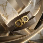 Ferragamo Womens Gancini Buckle Belt in Taupe Leather (4)