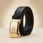 Giorgio Armani Men's Black Textured Leather Belt with Gold Eagle Logo Automatic Buckle (2)