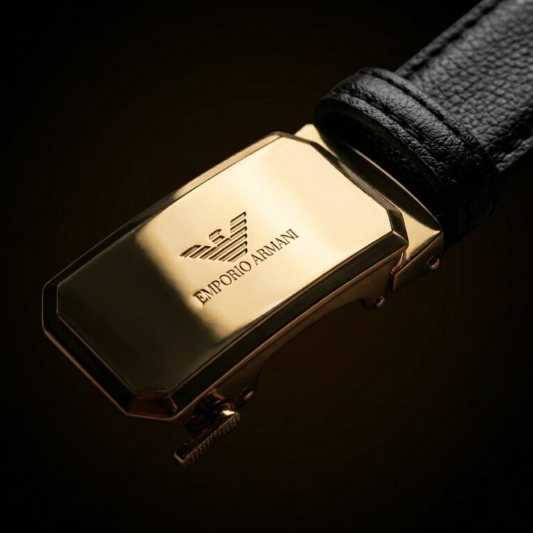Giorgio Armani Men's Black Textured Leather Belt with Gold Eagle Logo Automatic Buckle (4)