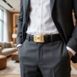 Giorgio Armani Men's Black Textured Leather Belt with Gold Eagle Logo Automatic Buckle (5)