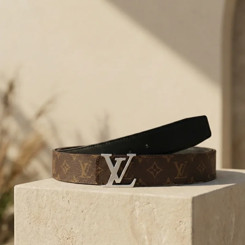 Luxury Louis Vuitton Monogram Canvas Belt with Silver LV Initial Buckle for Women (3)