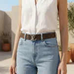 Luxury Louis Vuitton Monogram Canvas Belt with Silver LV Initial Buckle for Women (4)