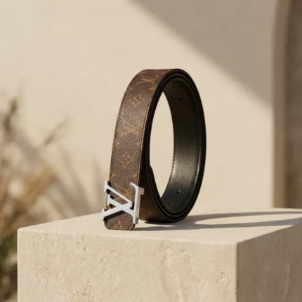 Luxury Louis Vuitton Monogram Canvas Belt with Silver LV Initial Buckle for Women (5)