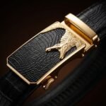 Men's Luxury Black Croc Patterned Leather Belt with Gold Crocodile Automatic Buckle (3)