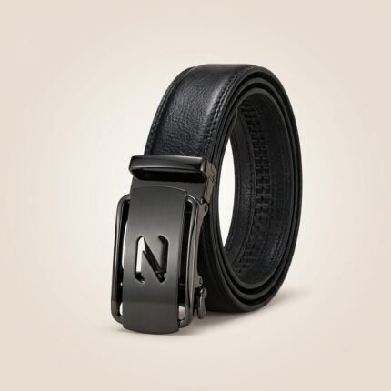 Mens Premium Black Leather Ratchet Belt with Gunmetal Z Buckle (1)