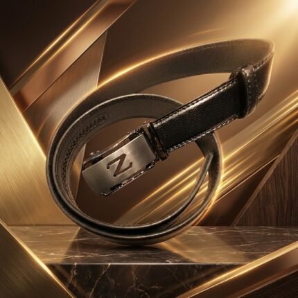 Mens Premium Black Leather Ratchet Belt with Gunmetal Z Buckle (6)