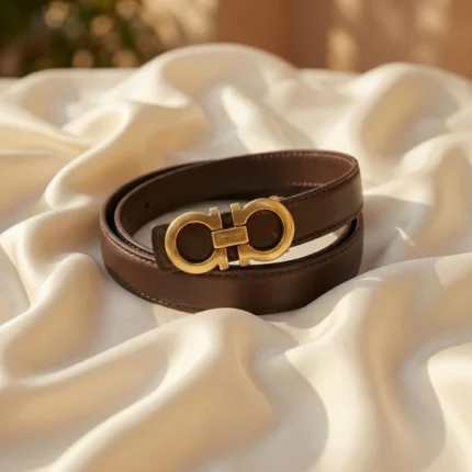 Salvatore Ferragamo womens dark brown leather belt with gold Gancini buckle (1)