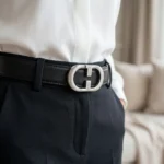 Slim Black Leather Belt for Women with Polished Silver Oval Buckle (2)
