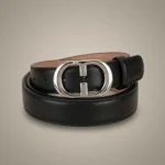 Slim Black Leather Belt for Women with Polished Silver Oval Buckle (3)
