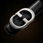 Slim Black Leather Belt for Women with Polished Silver Oval Buckle (4)