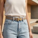 Elegant Slim Leather Belt with Signature Gold H-Buckle – Taupe - Image 2