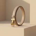 Elegant Slim Leather Belt with Signature Gold H-Buckle – Taupe