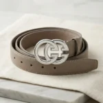Slim Taupe Leather Womens Belt with Silver Double G Buckle (1)