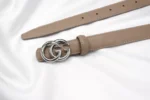 Slim Taupe Leather Womens Belt with Silver Double G Buckle (1)