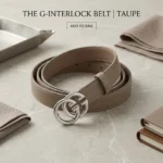 Slim Taupe Leather Womens Belt with Silver Double G Buckle (2)