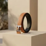 Textured Tan Leather Womens Belt with Silver H Buckle (2)