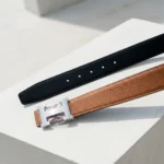 Textured Tan Leather Womens Belt with Silver H Buckle (4)