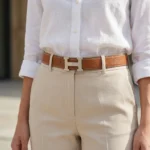 Textured Tan Leather Womens Belt with Silver H Buckle (5)