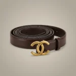 Womens Premium Dark Brown Leather Belt with Gold Interlocking C Buckle (2)