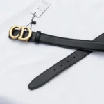 Womens luxury black leather belt featuring a vintage gold toned CD logo buckle (3)