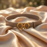 alvatore Ferragamo womens reversible leather belt in taupe beige with gold Gancini buckle (3)