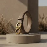 alvatore Ferragamo womens reversible leather belt in taupe beige with gold Gancini buckle (5)