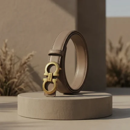 alvatore Ferragamo womens reversible leather belt in taupe beige with gold Gancini buckle (5)