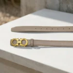 alvatore Ferragamo womens reversible leather belt in taupe beige with gold Gancini buckle (6)