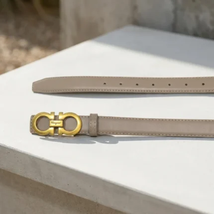 alvatore Ferragamo womens reversible leather belt in taupe beige with gold Gancini buckle (6)