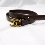 ark brown leather belt with antique gold interlocking CC style buckle (1)
