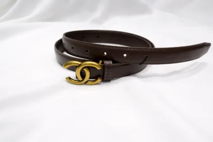 ark brown leather belt with antique gold interlocking CC style buckle (1)