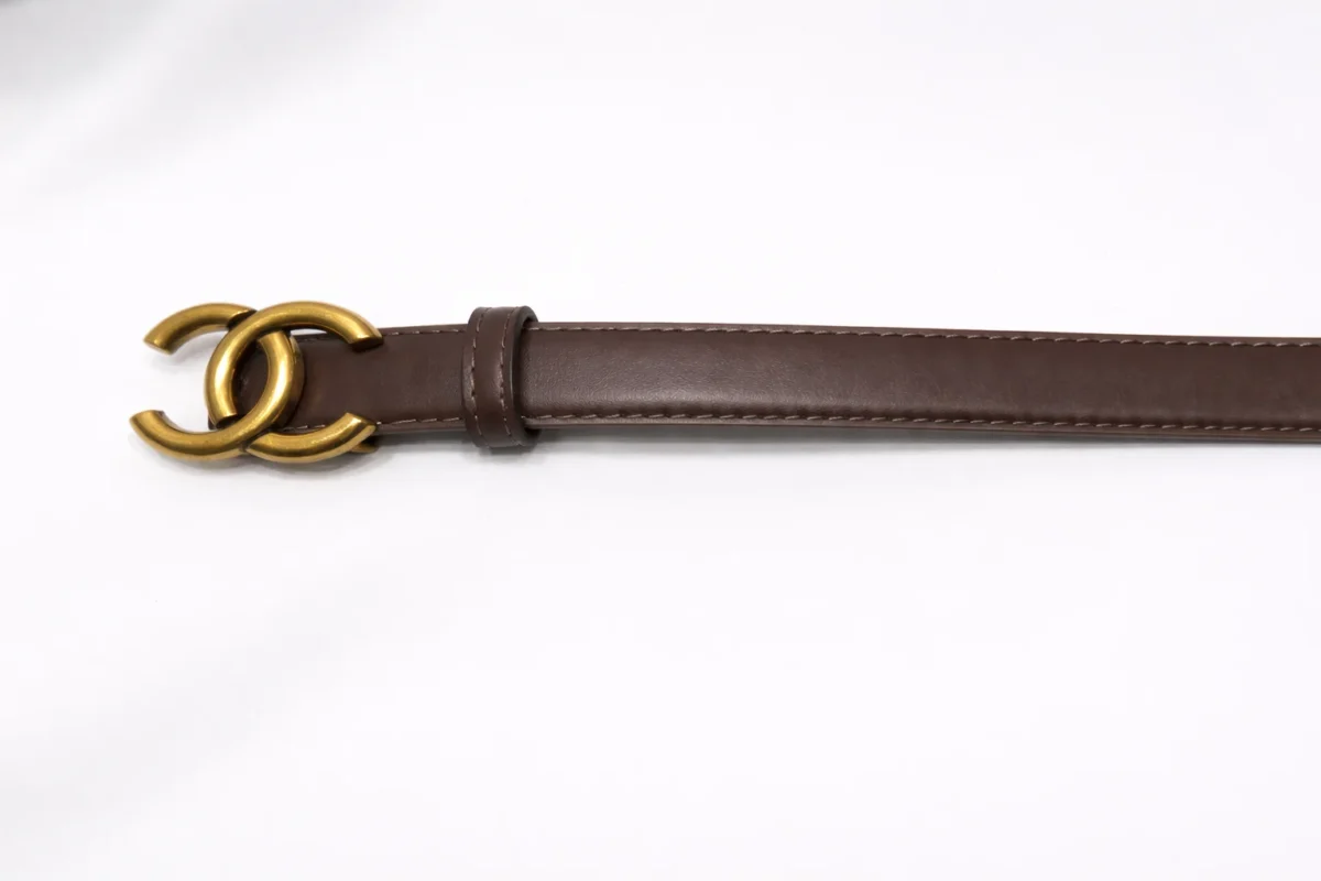 ark brown leather belt with antique gold interlocking CC style buckle (2)
