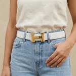 white and black reversible leather belt for women with brushed gold H shaped buckle (3)