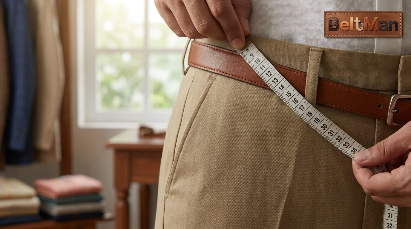 Measuring a ladies leather belt at the natural waist