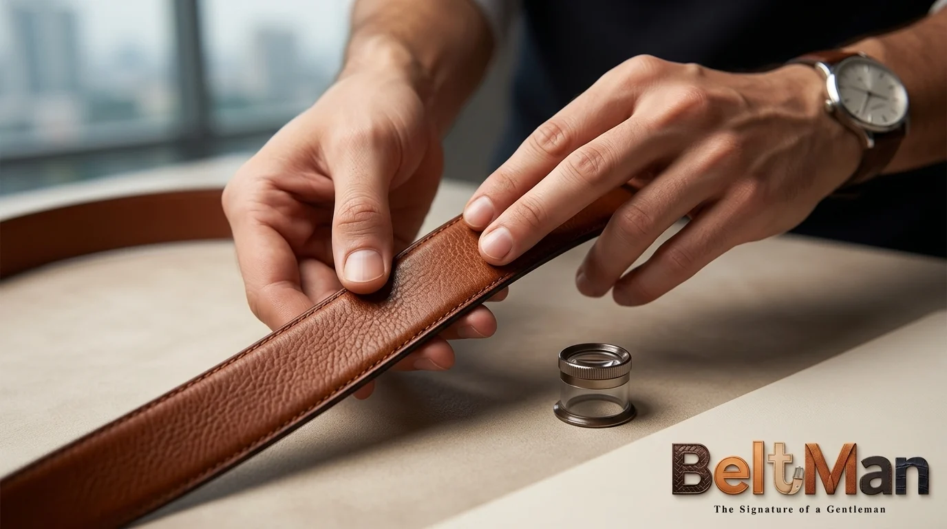 Checking full-grain leather quality at Beltman