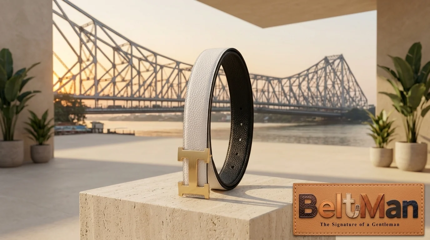 Reversible black and brown leather belt